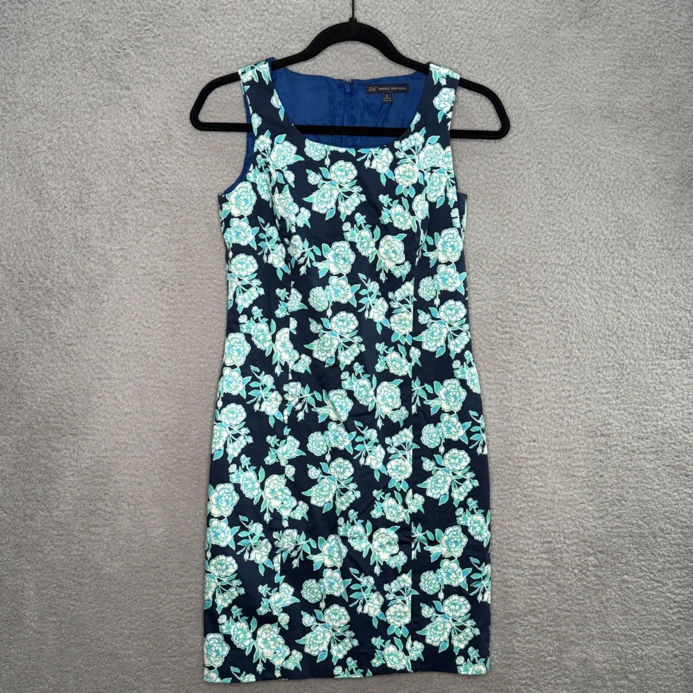 Brooks Brothers 346 Navy Floral Sheath Dress Turquoise White Sleeveless